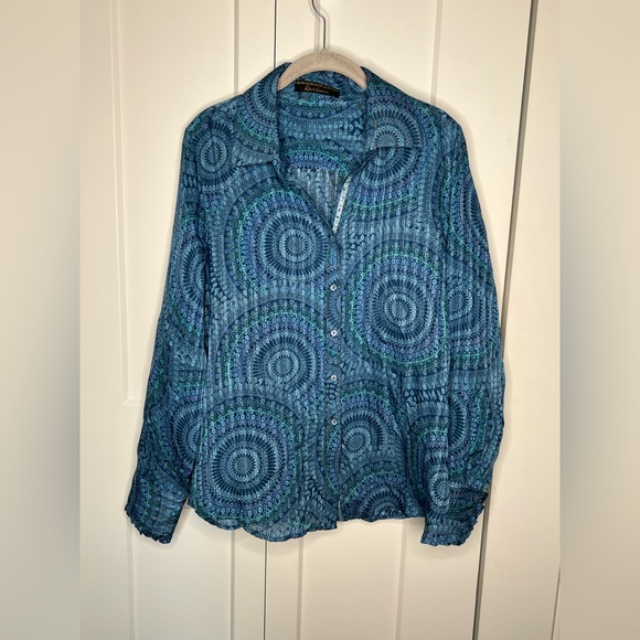 Robert Graham Paisley 100% Silk Semi Sheer Button Down Shirt Women's Size Large - Picture 1 of 7